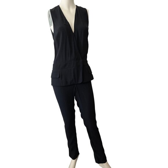 A.L.C. Sleeveless tuxedo Black Vneck wrap style Blazer Jumpsuit pantsuit XS - Picture 1 of 16